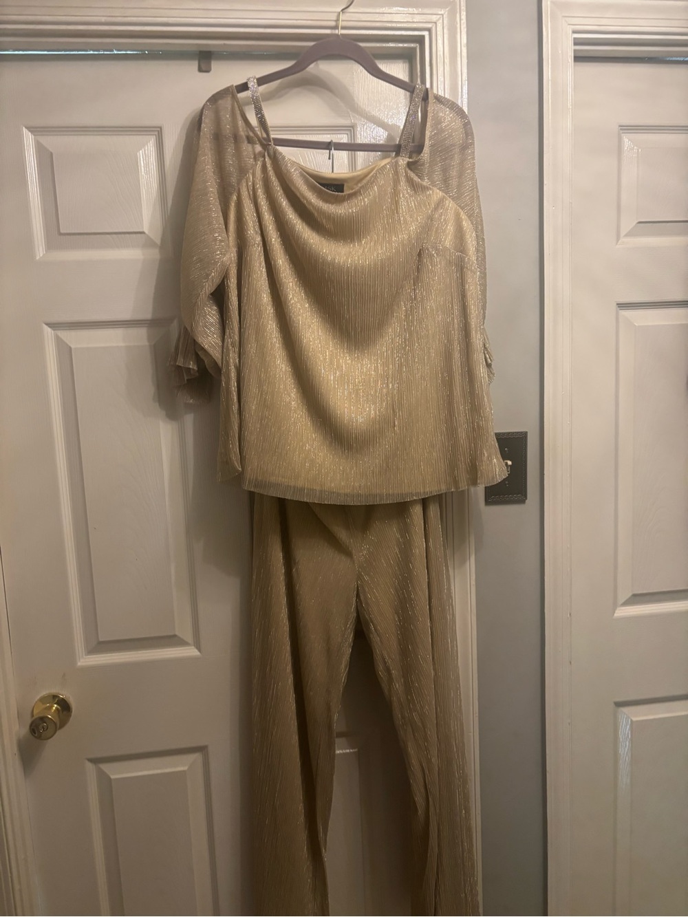 MSK Gold Metallic Two-Piece Pantsuit Set